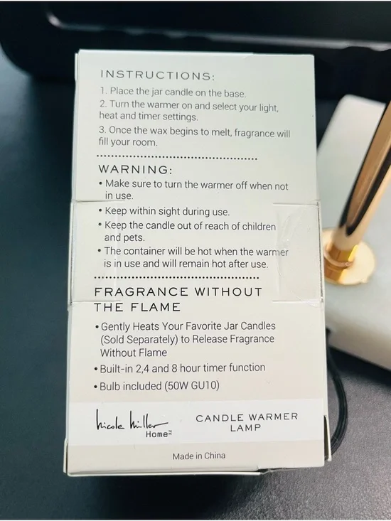 Nicole Miller Blue Floral Scalloped Candle Warming Lamp With Marble Base. - Picture 6 of 7